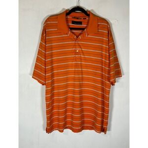 Greg Norman Collection Play Dry Mens Large Orange Striped Performance Golf Polo